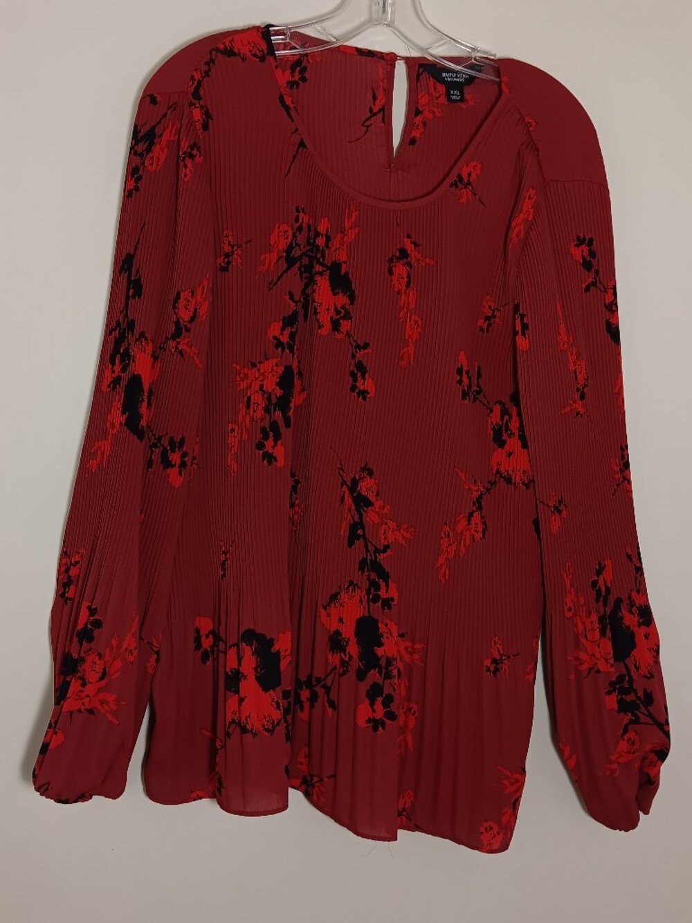 Simple Vera Vera Wang  XXL red floral pleated balloon sleeve tunic